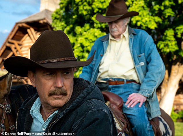 Kevin photographed in a Yellowstone scene with his co-star, Dabney Coleman.