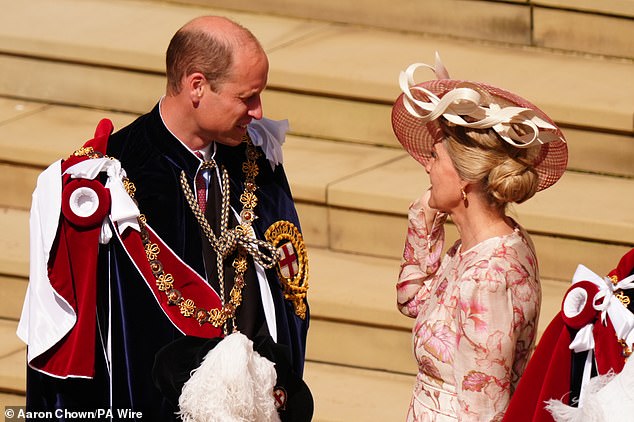 Sophie joined Prince William at the service and they were later seen talking.