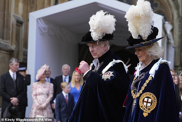 Sophie was seen watching the procession, where her husband Prince Edward sweetly recognized her.