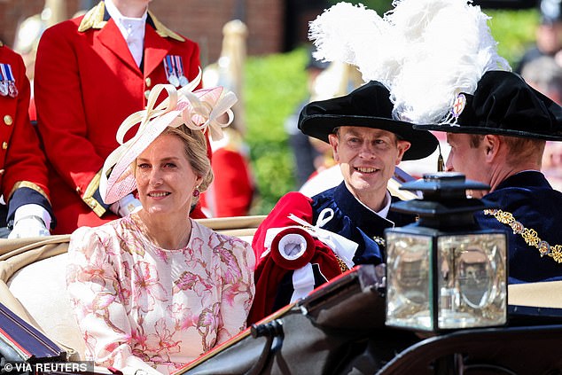 Sophie joined her husband, Prince Edward, and Prince William in their exit carriage.