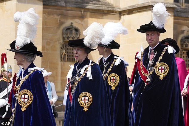 Princess Anne, Prince Edward and Prince William at the Order of the Garter service today