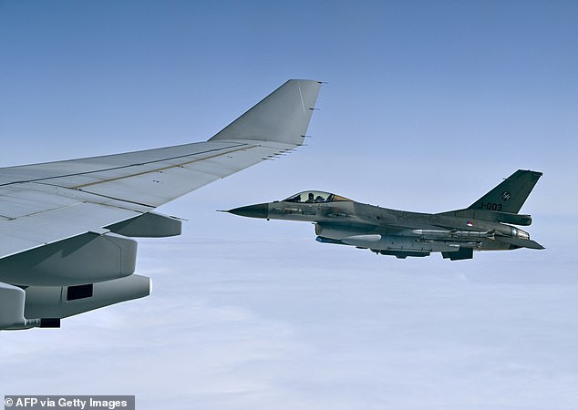 A Netherlands Air Force F-16 fighter jet takes part in the NATO exercise as part of the NATO Air Policing mission.