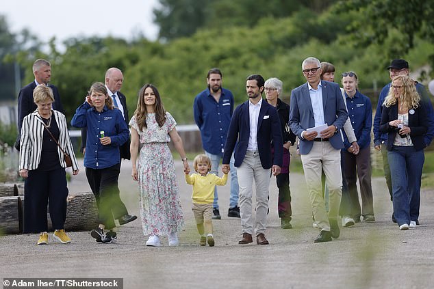 Princess Sofia looked relaxed in a floral two-piece suit and casual sneakers as she strolled around the playground with her family.