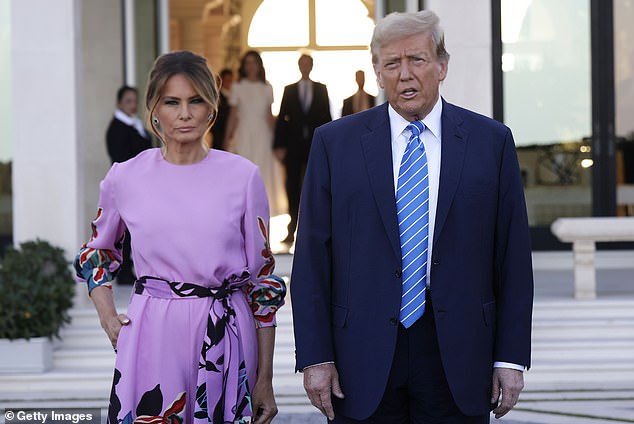 Melania Trump posing with her husband Donald outside a campaign fundraiser on April 6, 2024. The event raised more than $40 million for Trump's bid to return to the White House, according to his campaign. .