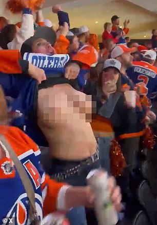 'Kate' showed off her breasts during the team's victory in Game 5 of the NHL Conference Finals against the Dallas Stars on May 31.