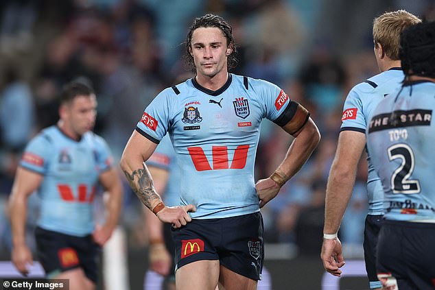 Sharks halfback Nicho Hynes was dropped after the Blues hammered Queensland in the first Origin clash in Sydney.