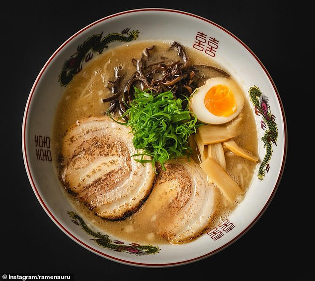 The classic 'mild' tonkatsu ramen loaded with egg, shallot and bamboo shoots