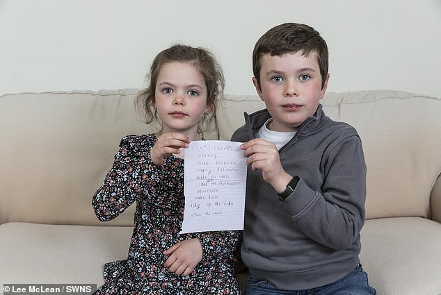 Clive, six, and Violet, five (pictured) are only allowed to watch TV once a week and even throw away their toys if they are left out, no matter how expensive they are.