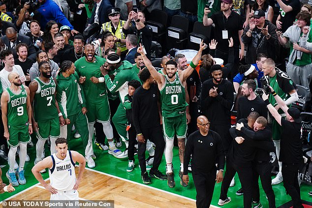 During the final seconds of the game, the Celtics bench began to celebrate the title victory.