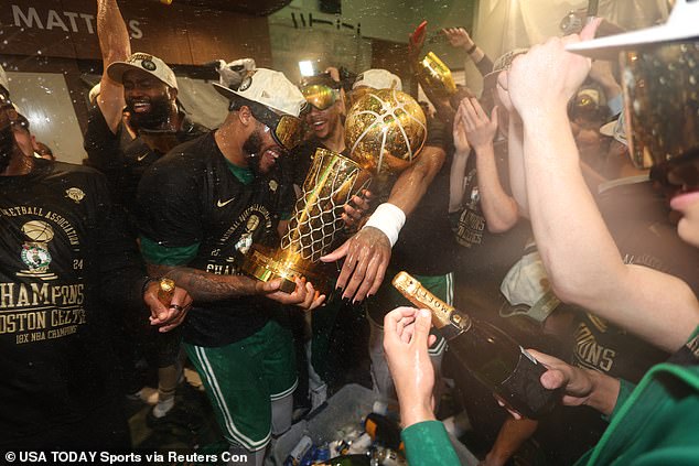 And soon enough, the trophy was the focal point of a raucous Celtics party Monday night.