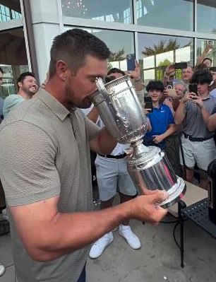 DeChambeau then drank the alcohol from the glass.