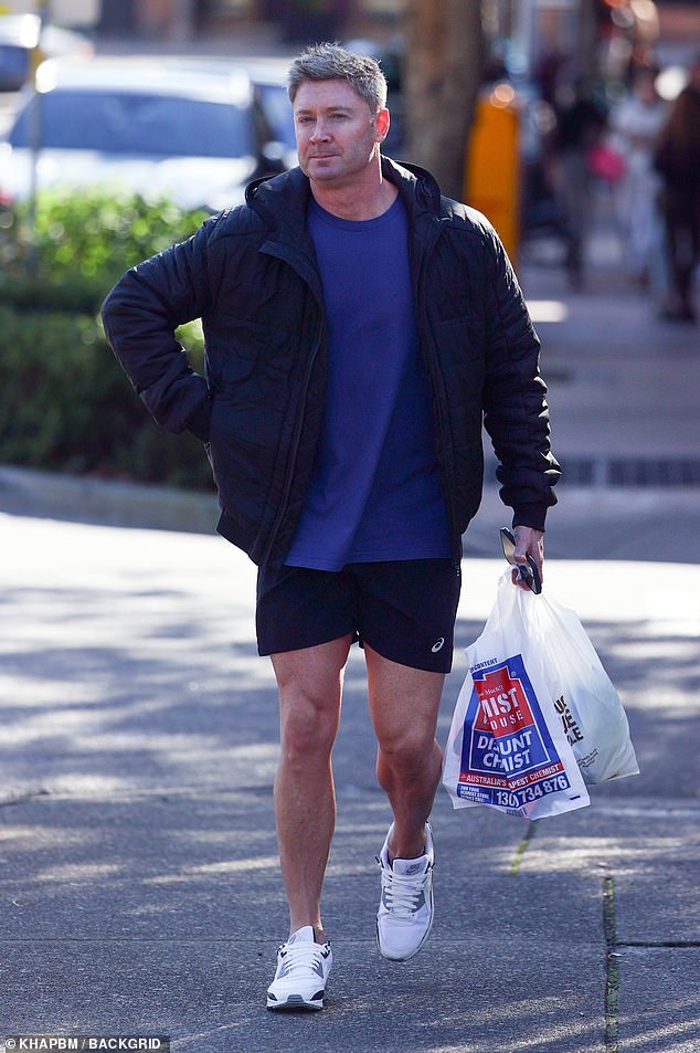 The former cricketer was spotted at Chemist Warehouse and Parisi's Food Hall in Rose Bay.