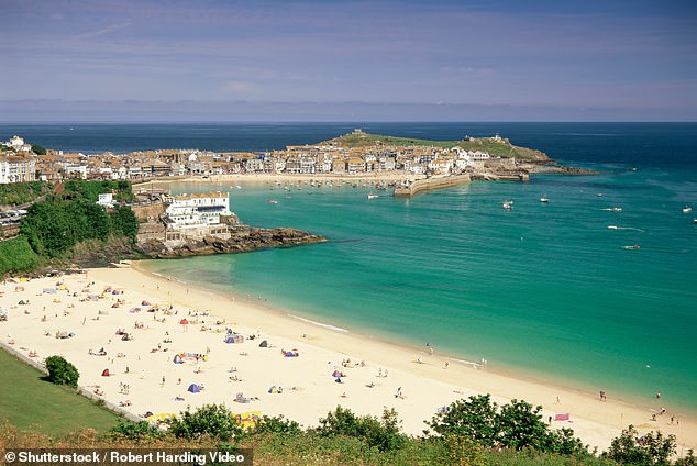 Second on the list is St Ives Bay (pictured). The crescent-shaped venue in Cornwall received 33 per cent of the vote.