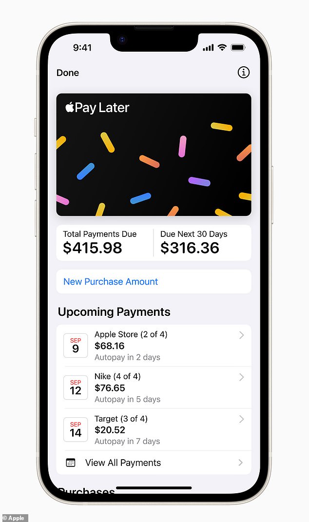 The 'buy now, pay later' feature (pictured) allowed users to split payments of up to $1,000 into four installments that would be settled within six weeks.