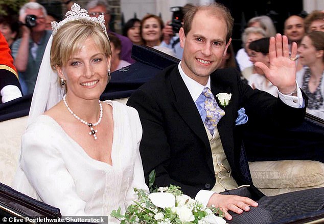 Prince Edward waves to the crowd on his wedding day to Sophie on June 19, 1999.