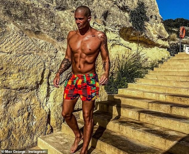 The former Wanted singer, 35, flaunted his very dark tan as he sported a pair of tiny Euro 1996 shorts and celebrated England's first match against Serbia.