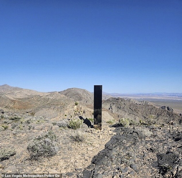 The reflected monolith was found near Gass Peak, about 25 miles from Sin City, by Las Vegas Metro Search and Rescue.