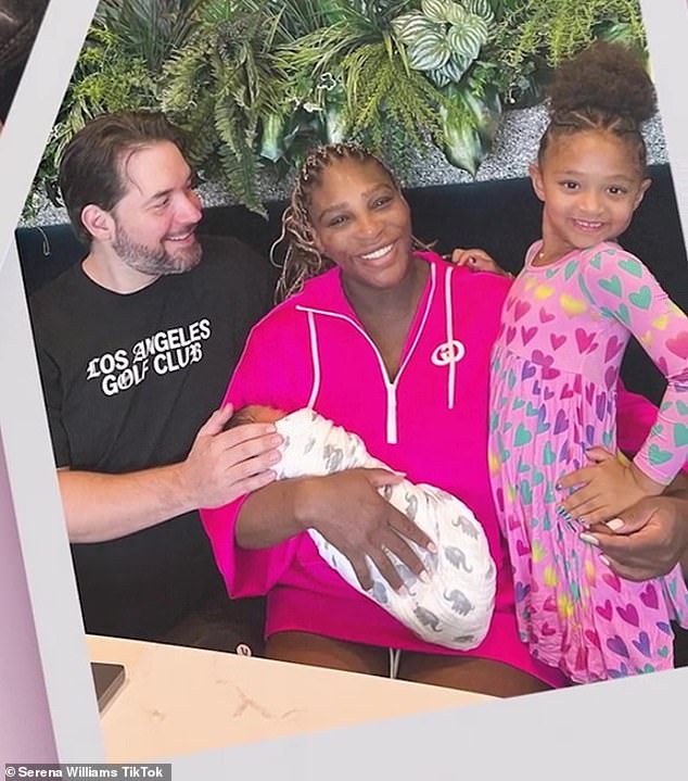 The star is pictured with her husband Alexis Ohanian and daughter Adira and Olympia.