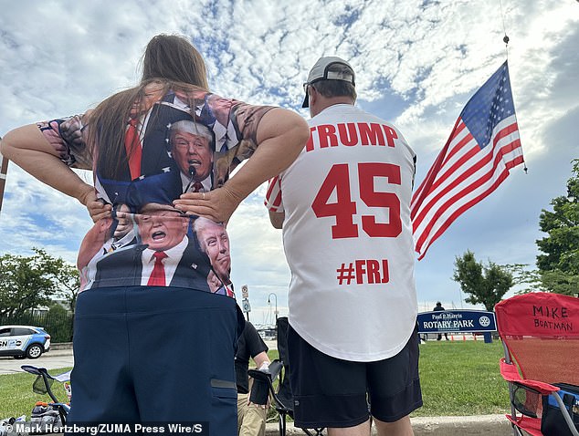 Others wore T-shirts splashed with images of the former president and others wore patriotic or pro-Trump attire.