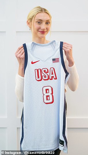 Brink, 24 years old, with the United States Olympic basketball jersey.