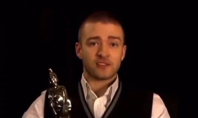 The video captures Timberlake accepting a Brit Award and telling the camera: 