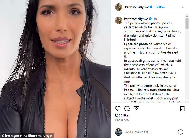 McNally revealed that her original Instagram post was actually deleted because it showed too much of Padma Lakshi's chest, and not because it was violent or threatening.