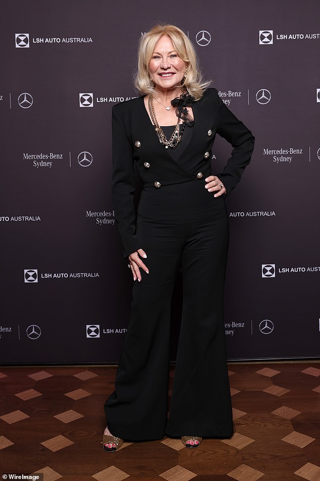 Meanwhile, TV icon Kerri-Anne, 70, looked effortlessly chic in a skin-tight black jumpsuit from Balmain.