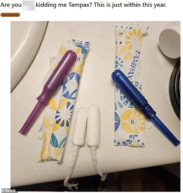 An anonymous Redditer placed two Tampax products side by side to illustrate the effect of 