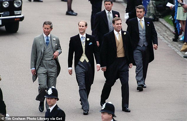 Prince Edward arrives at St George's Chapel with his brothers, Prince Charles and Prince Andrew.