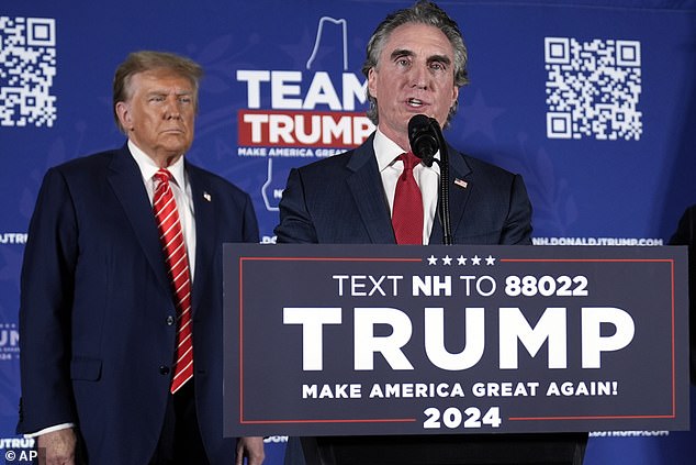 Burgum campaigning for Trump in Laconia, New Hampshire, in January after dropping out of the race for the Republican nomination.