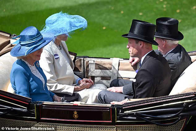 The Prince of Wales, who once had a deeply strained relationship with his stepmother, appeared calm as he sat with her and the Earl and Countess of Halifax in front of adoring crowds.