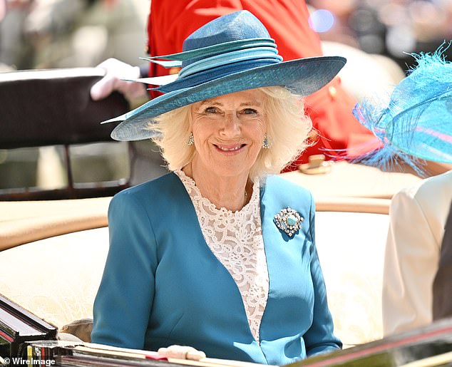 Queen Camilla attends day two of Royal Ascot 2024 at Ascot Racecourse on June 19, 2024