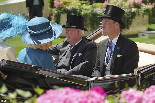 Prince William sits next to the Earl of Halifax and opposite Queen Camilla at Royal Ascot