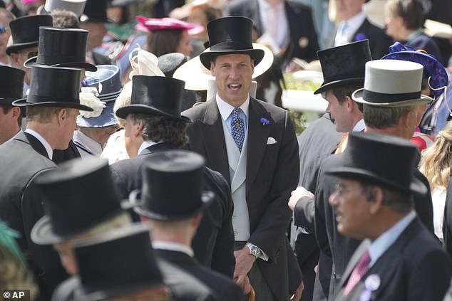 Prince William today at Royal Ascot, mingling with other guests at the famous racecourse