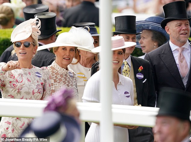 Zara, the Duchess of Edinburgh, Princess Eugenie, Prince Edward and Mike Tindall at Royal Ascot today