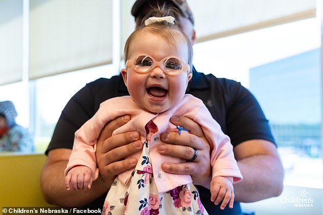 Madison was finally able to get glasses, an opportunity that has changed the life of the baby and her mother and father, Andrew (Pictured).