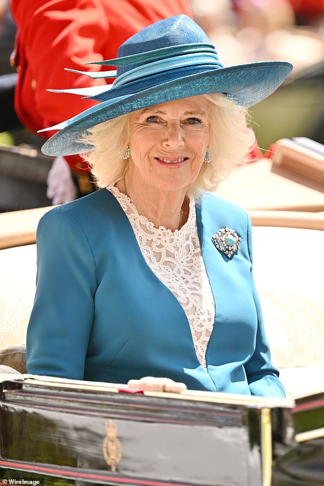 Queen Camilla, elegantly dressed in teal, led the royal carriage procession alongside the Prince of Wales.