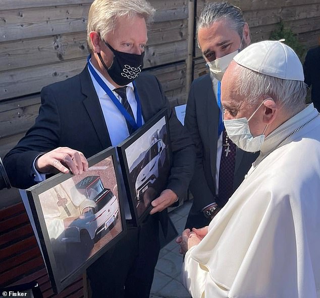 Henrik Fisker showed the Pope his plans for an all-electric Fisker Ocean popemobile during an audience with His Holiness at the Vatican in 2021.