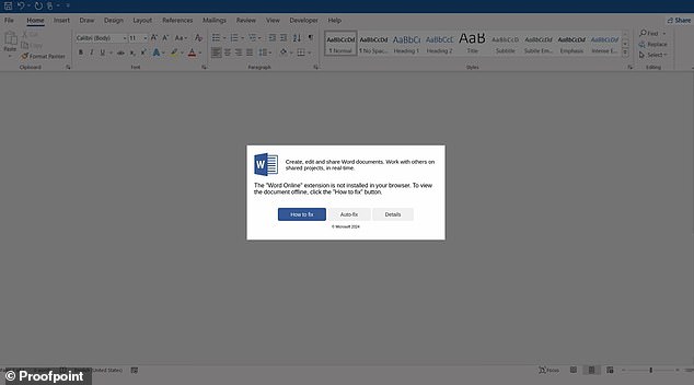 In all cases, cybersecurity experts explained, hackers created their fake error messages through flaws or vulnerabilities using JavaScript in HTML email attachments or through compromised websites. Above, an example of fake messages, this time disguised as an MS Word message.