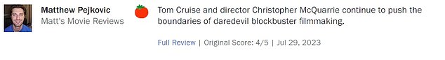 Still, Mission: Impossible – Dead Reckoning received rave reviews from fans and critics alike on Rotten Tomatoes.