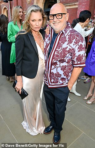 Naomi's close friend and fellow model Kate Moss, 50, was also there to offer her support (pictured with stylist Sam McKnight).