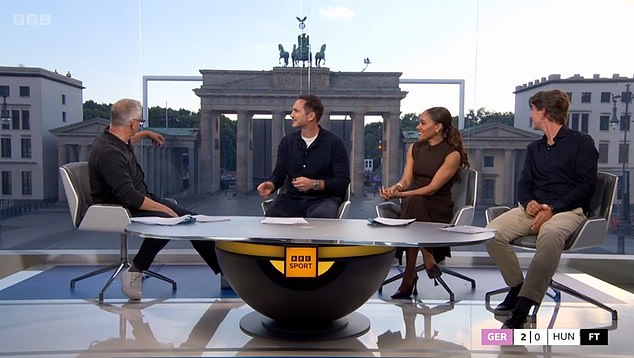 Lineker told viewers that behind a large screen at the Brandenburg Gate was a fan park.