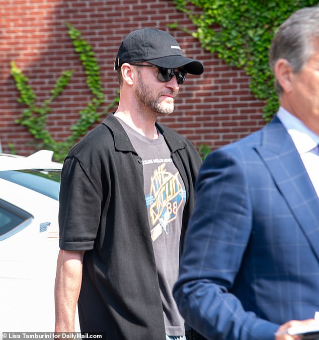 Justin (seen leaving court) was arraigned on a DWI charge, as well as running a stop sign and failing to stay in his lane. His next court appearance will be July 26.