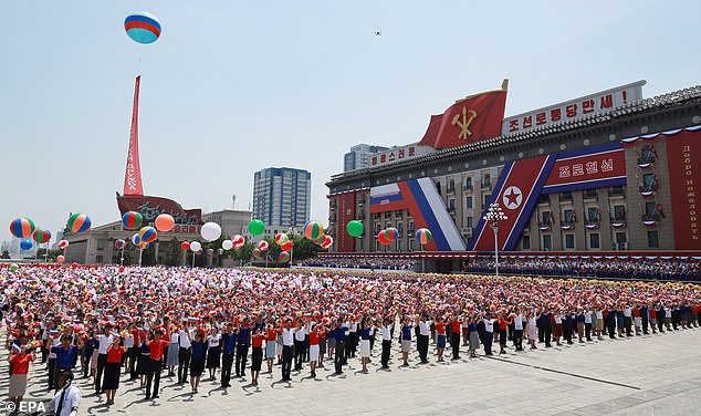 Footage from Putin's welcoming ceremony in Pyongyang showed an honor guard and a crowd of civilians gathering in Kim Il Sung Square next to the Taedong River.