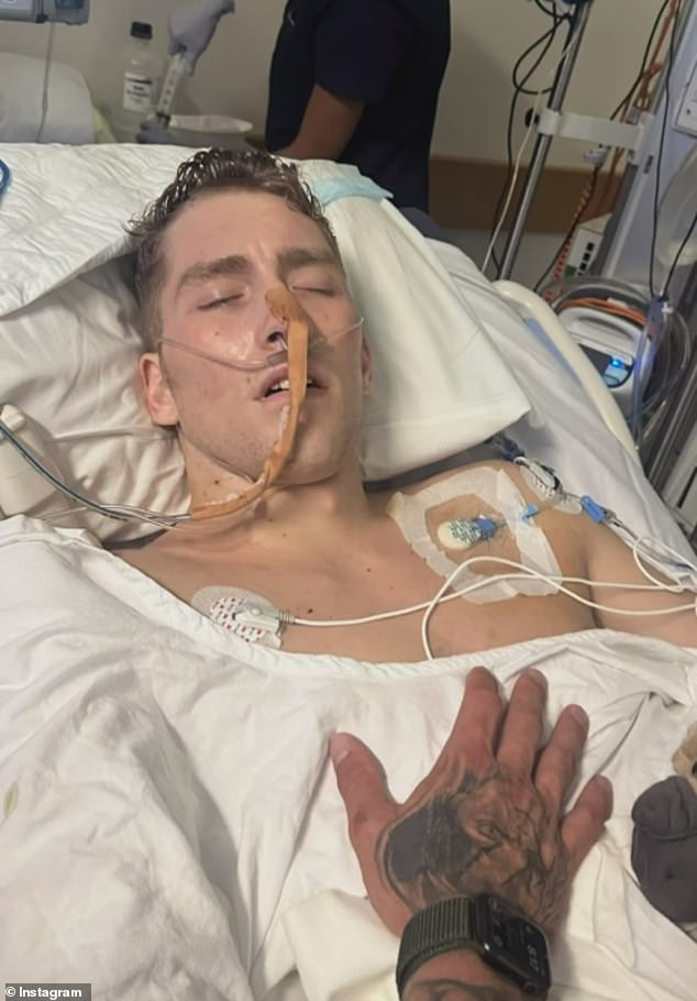 Blake (pictured) suffered a staggering 26 brain bleeds and lost all feeling in his right arm after nerves were detached from his spinal cord in the accident.