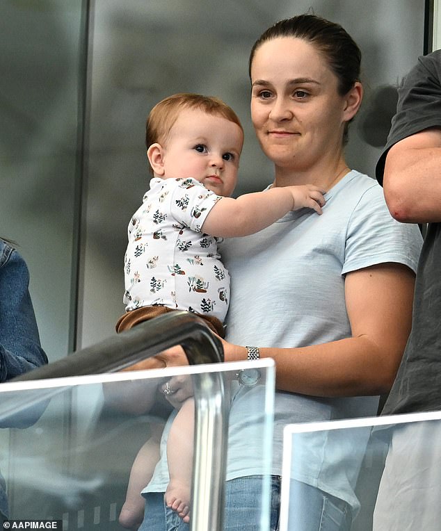 Barty (pictured with her son Hayden this year) has become a mother since leaving the sport and has repeatedly said she has no plans to return to the court despite being just 28.