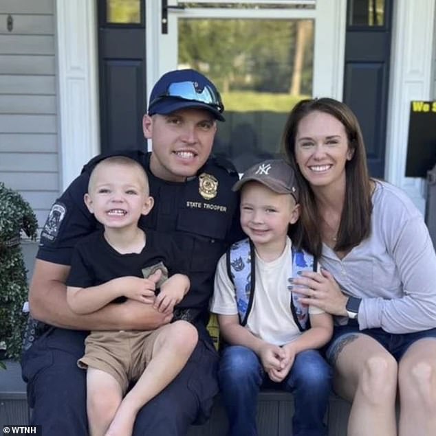 Trooper First Class Aaron Pelletier (left) died May 30 while conducting a traffic stop on a state highway. He leaves behind his wife, Dominique (right) and two young children.