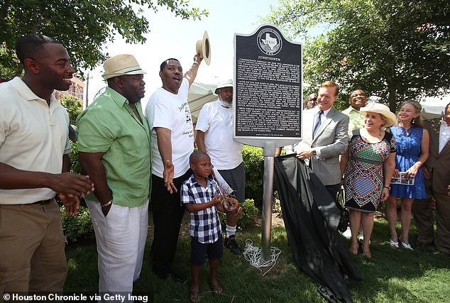 The Juneteenth Historical Marker is unveiled following the dedication ceremony hosted by the Galveston Historical Foundation and the Texas Historical Commission on Juneteenth a decade ago.