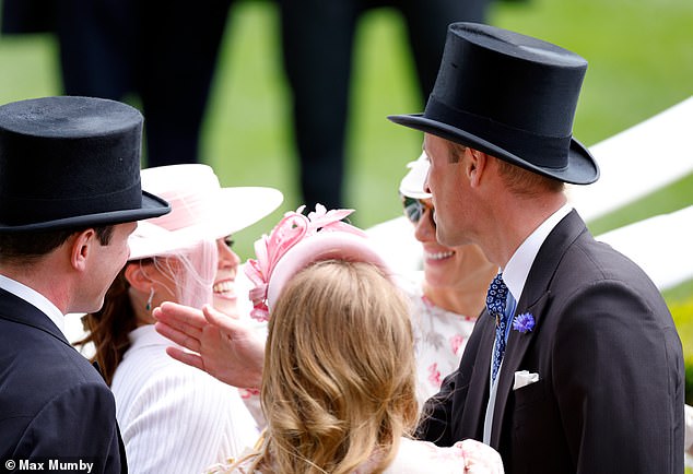 Prince William (pictured, right) with Princess Beatrice (pictured, center) and her sister Eugenie.