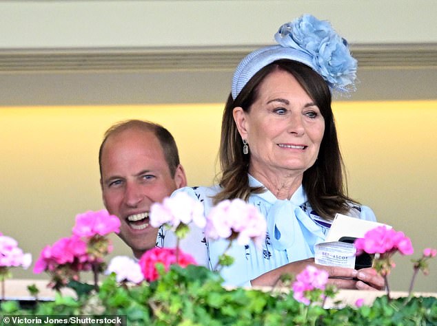 Carole seen yesterday at Royal Ascot, as Prince William laughs behind her